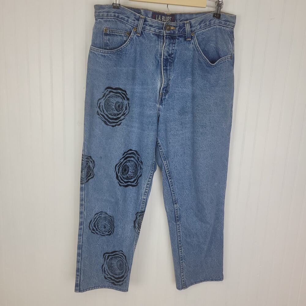 La Blues Vintage Upcyled graphic print straight leg jeans size 16